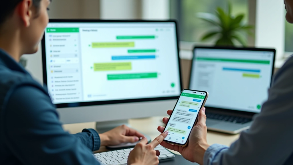 Employee using self-service chatbot on mobile and desktop