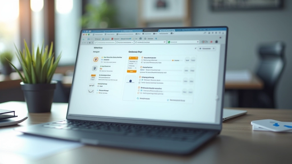 Laptop screen displaying onboarding workflow diagram with checklist items and progress indicators